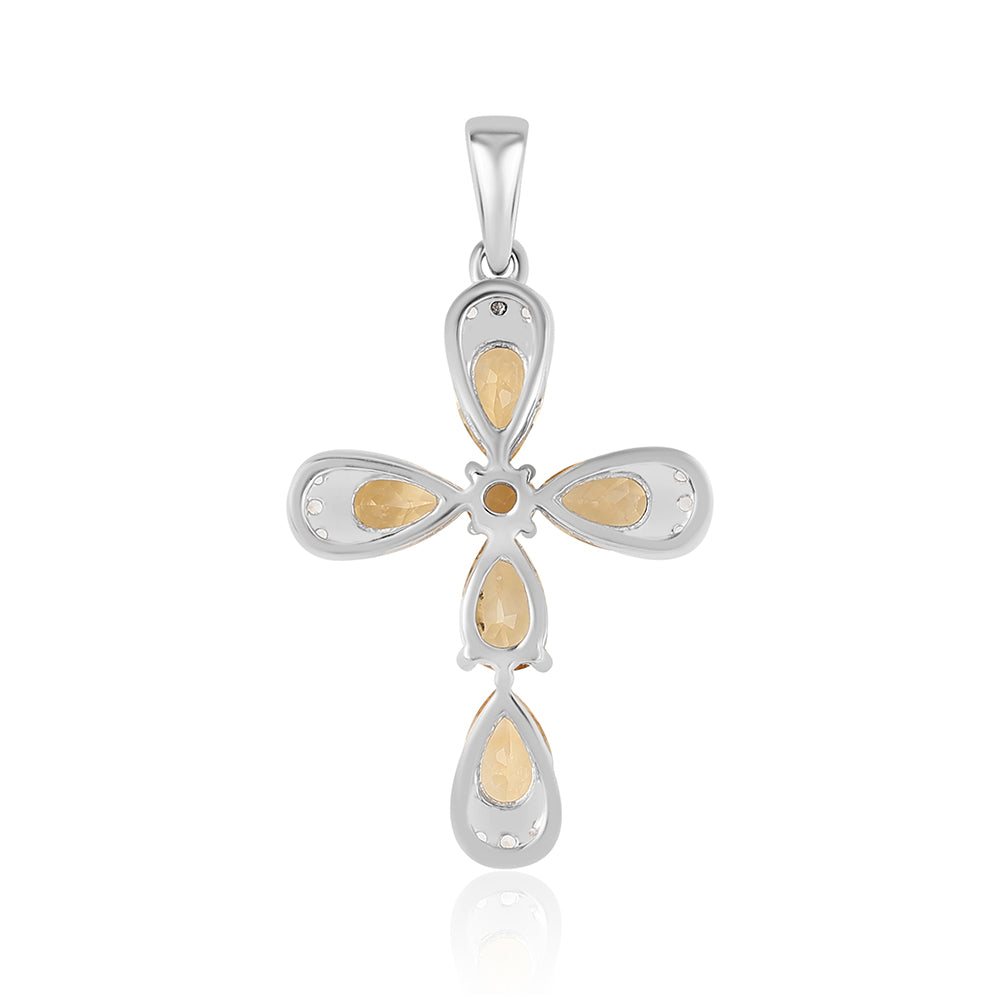 Cruz Pendente de Prata com Citrino e Topázio Branco 3 