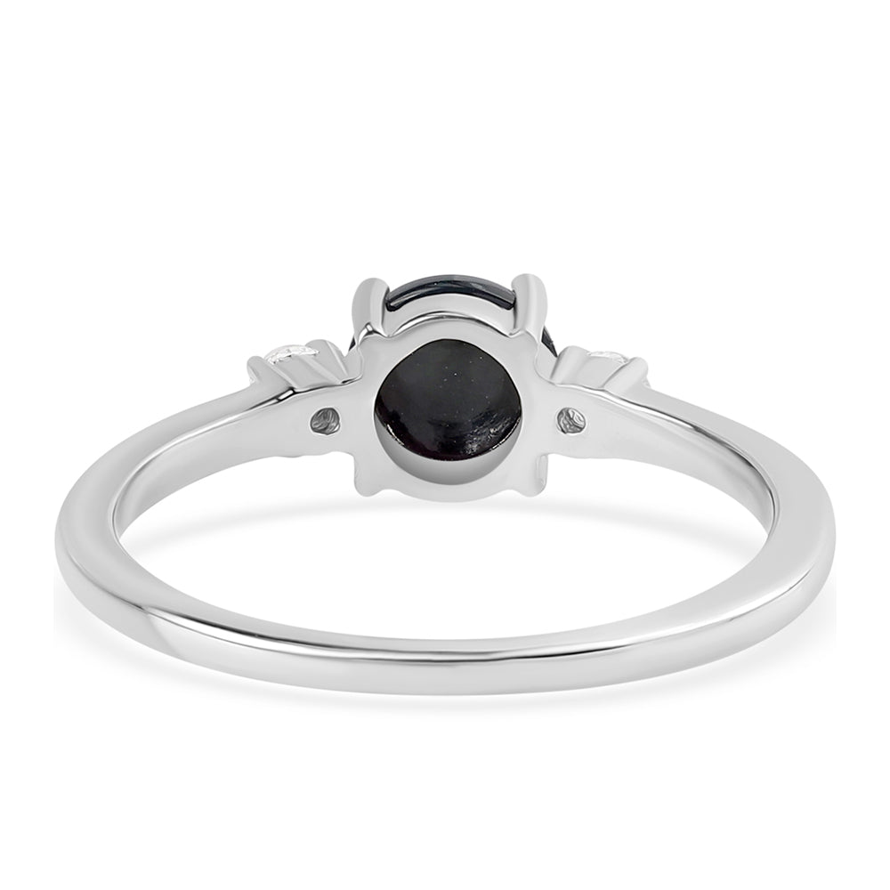 Anel de Prata com Opala Preta de Lega Dembi da Etiópia e Topázio Branco 3 