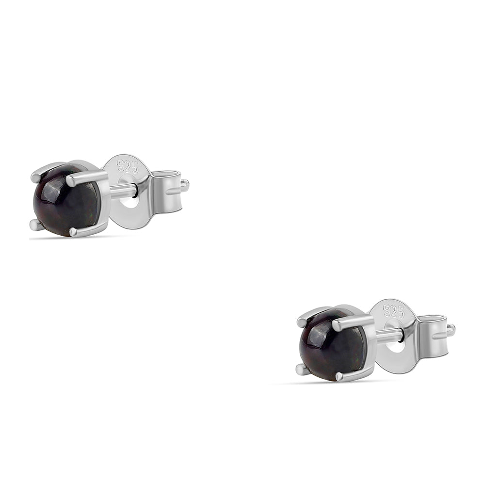 Brincos de Prata com Opala Preta de Lega Dembi da Etiópia