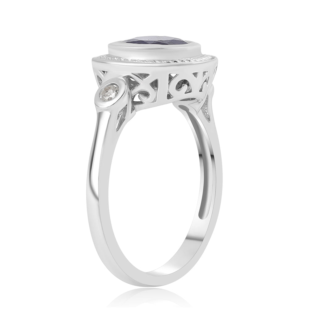 Anel de Prata com Safira Azul Australiana e Topázio Branco  Contraste: Cabeca de Veado (800)