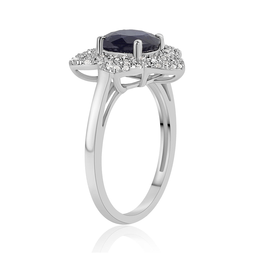 Anel de Prata com Safira Azul Australiana e Topázio Branco  Contraste: Cabeca de Veado (800) 2 