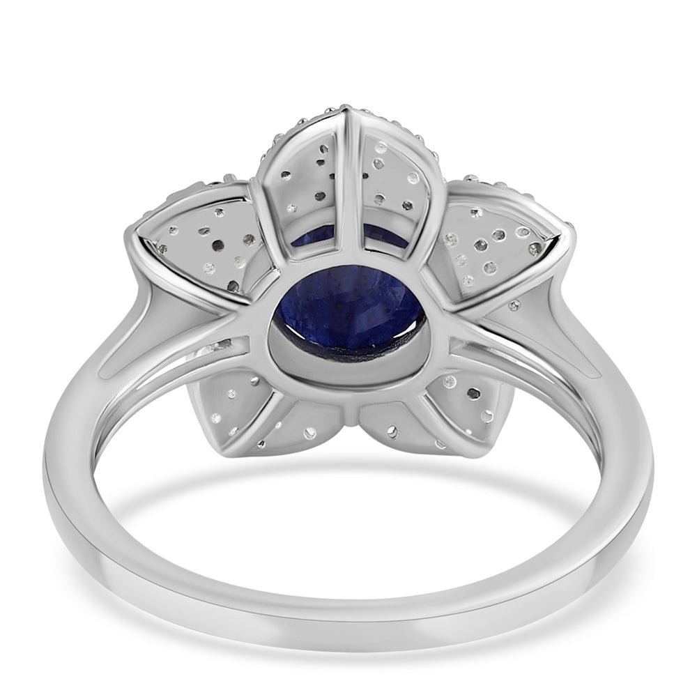 Anel de Prata com Safira Azul Australiana e Topázio Branco  Contraste: Cabeca de Veado (800)