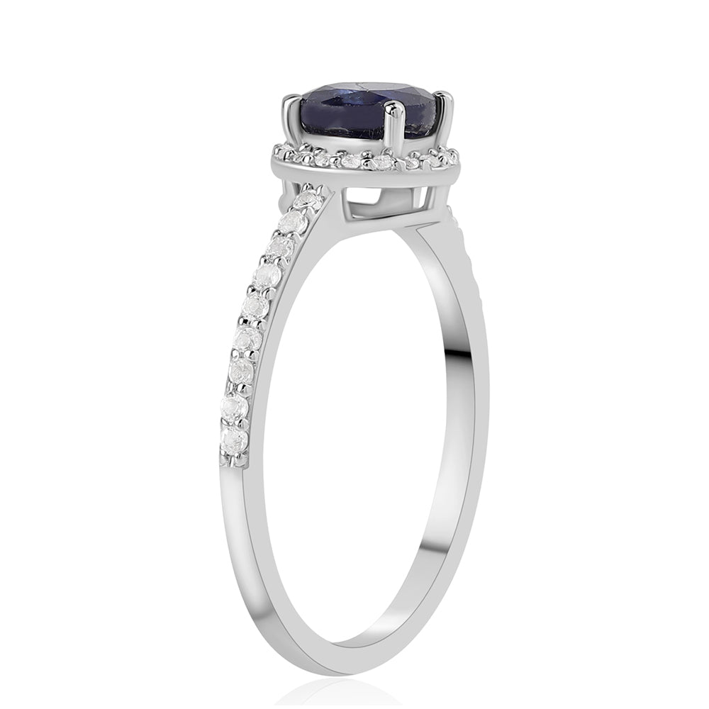 Anel de Prata com Safira Azul Australiana e Topázio Branco