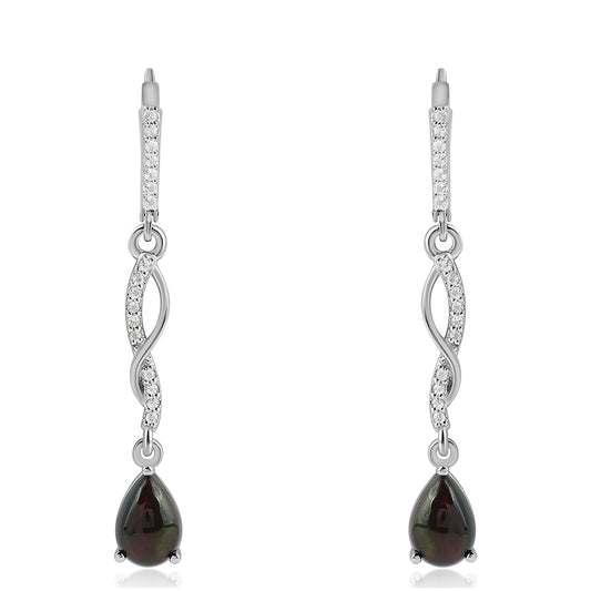 Brincos de Prata com Opala Preta de Lega Dembi da Etiópia e Topázio Branco