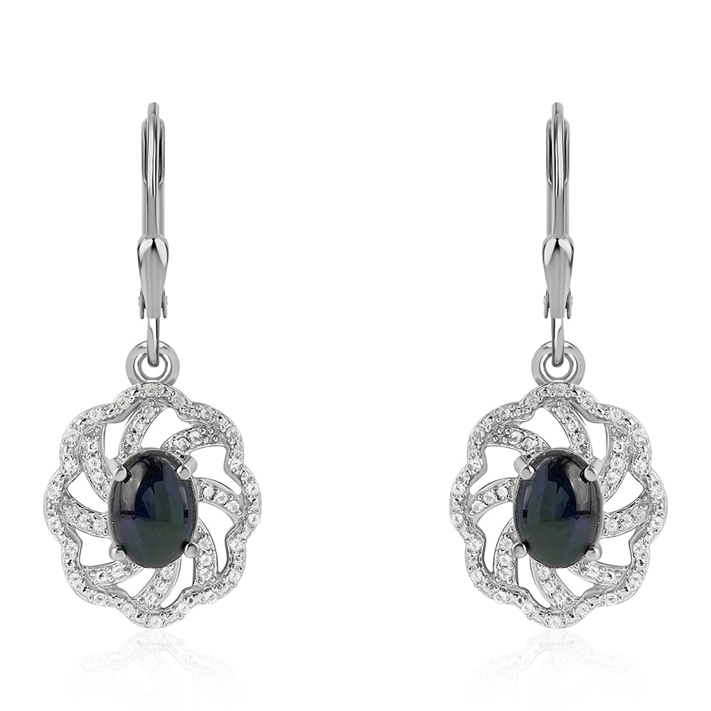 Brincos de Prata com Opala Preta de Lega Dembi da Etiópia e Topázio Branco 1 