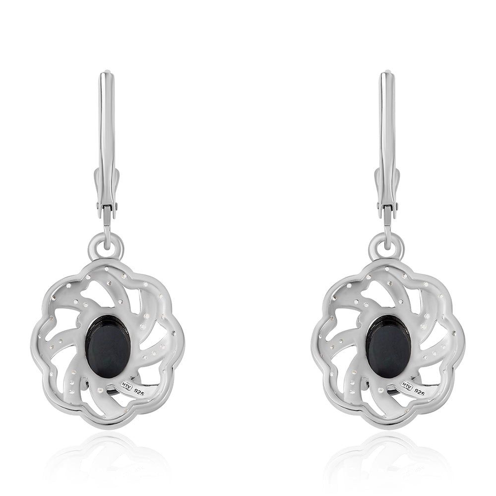 Brincos de Prata com Opala Preta de Lega Dembi da Etiópia e Topázio Branco 3 