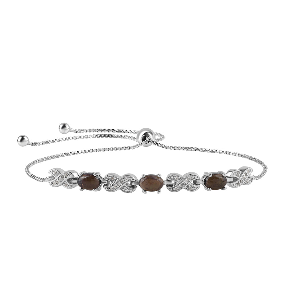 Pulseira de Prata com Opala Preta de Lega Dembi da Etiópia e Topázio Branco  Contraste: Cabeca de Veado (800) 1 