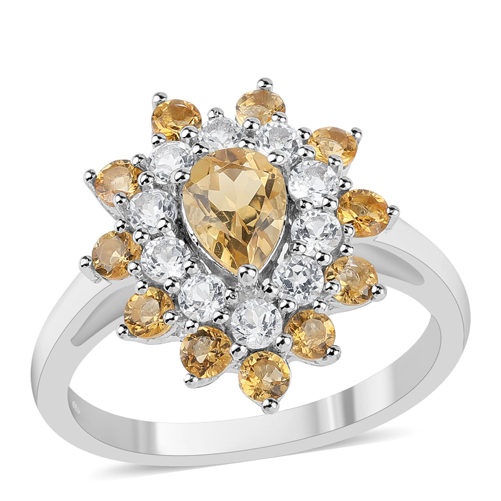 Anel de Prata com Citrino e Topázio Branco  Contraste: Cabeca de Veado (800)