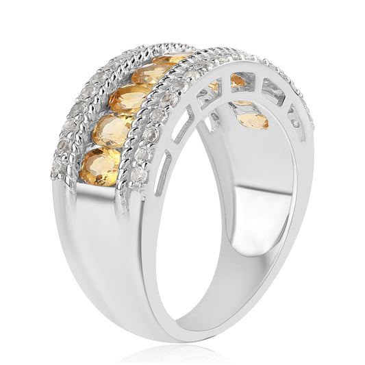 Anel de Prata com Citrino e Topázio Branco  Contraste: Cabeca de Veado (800)