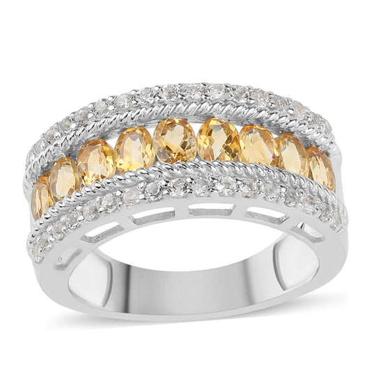 Anel de Prata com Citrino e Topázio Branco  Contraste: Cabeca de Veado (800)