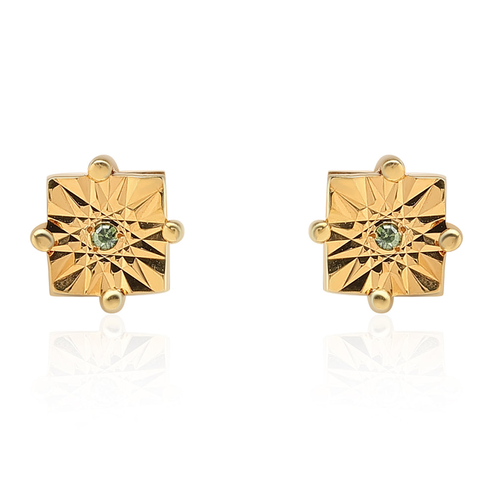 Brincos de Prata com Banho de Ouro com Diamante Verde