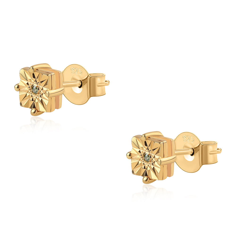 Brincos de Prata com Banho de Ouro com Diamante Verde 1 