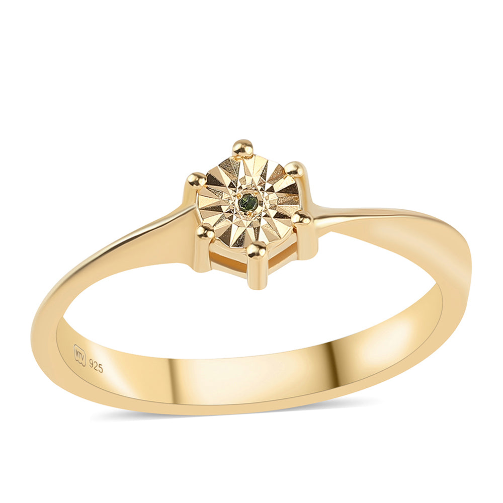 Anel de Prata com Banho de Ouro com Diamante Verde