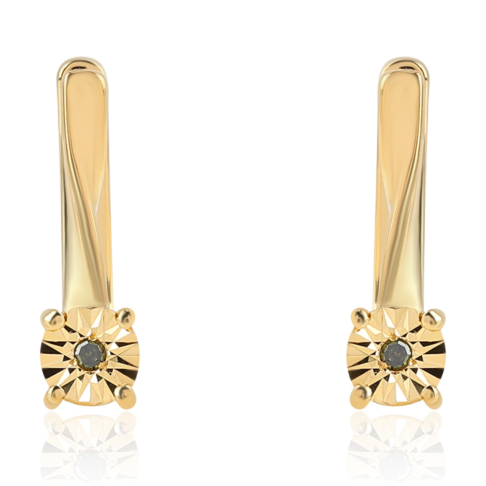 Brincos de Prata com Banho de Ouro com Diamante Verde 1 