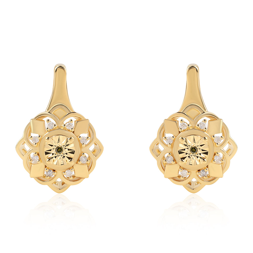 Brincos de Prata com Banho de Ouro com Diamante Verde e Diamante Branco 1 