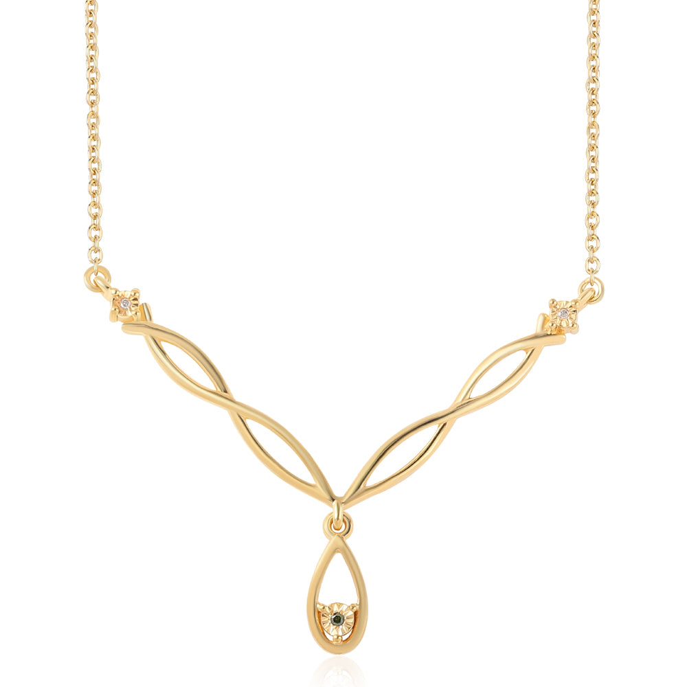 Colar de Prata com Banho de Ouro com Diamante Verde e Diamante Branco  Contraste: Cabeca de Veado (800) 1 