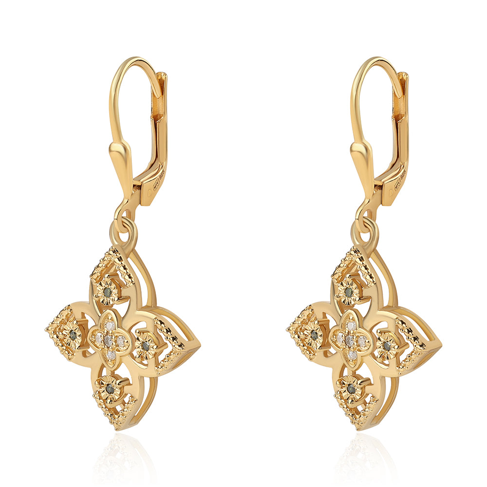 Brincos de Prata com Banho de Ouro com Diamante Verde e Diamante Branco 2 