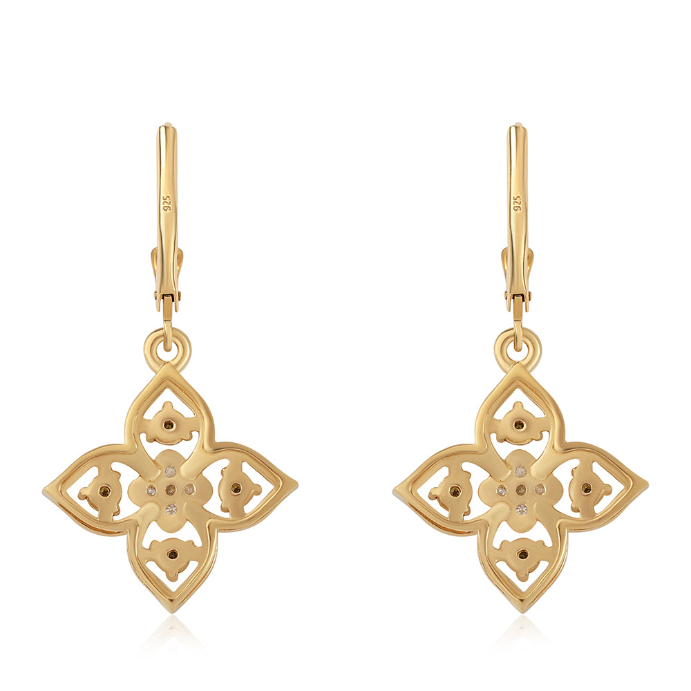 Brincos de Prata com Banho de Ouro com Diamante Verde e Diamante Branco 3 