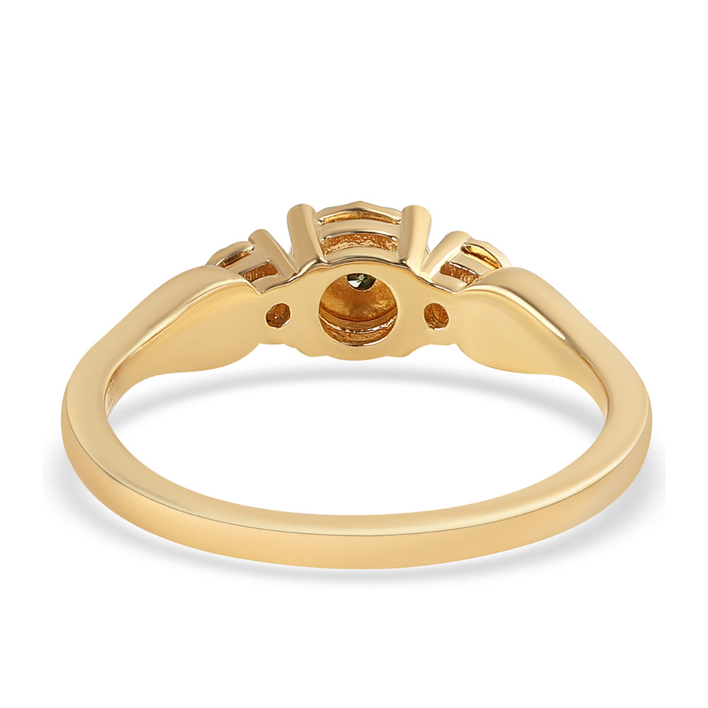 Anel de Prata com Banho de Ouro com Diamante Verde 3 