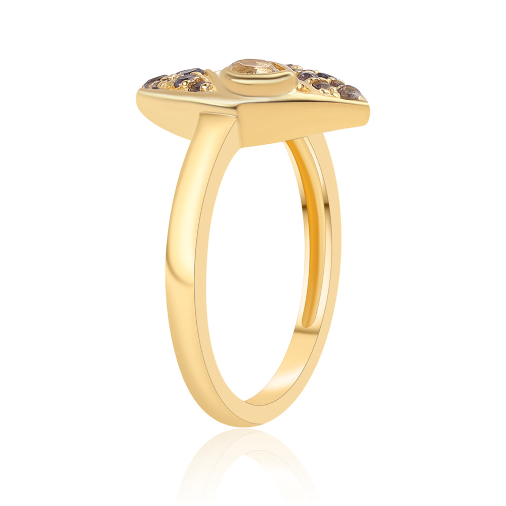 Anel de Prata com Banho de Ouro com Iolite e Topázio Branco  Contraste: Cabeca de Veado (800)