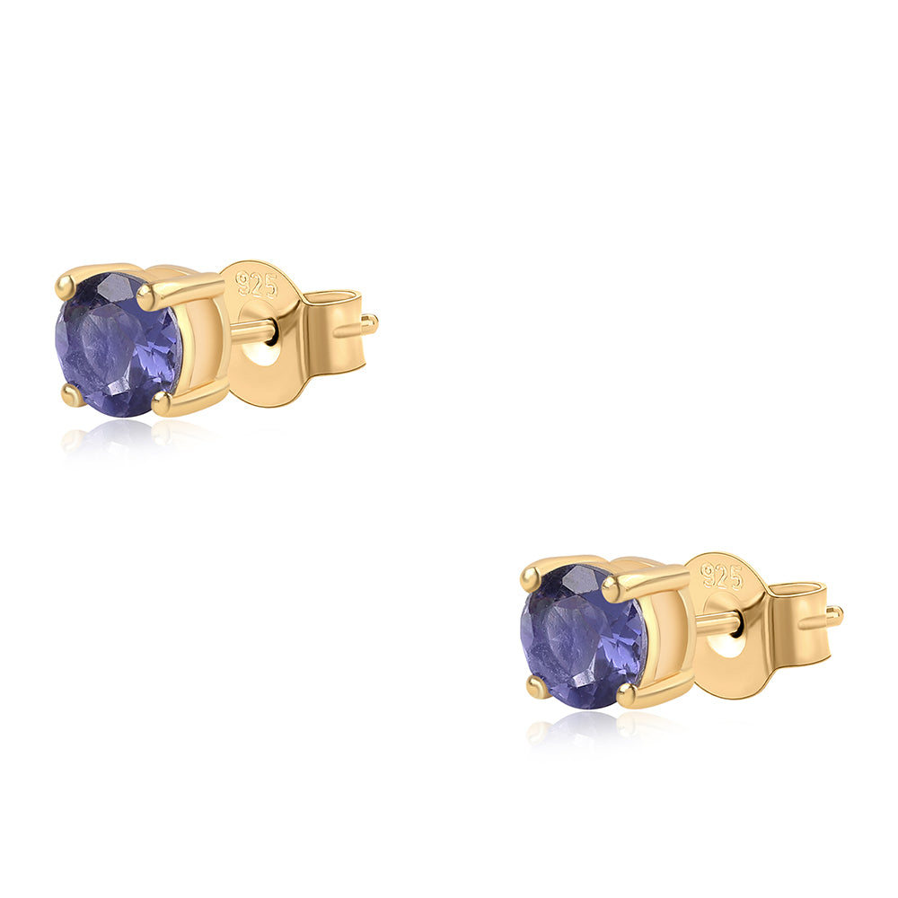 Brincos de Prata com Banho de Ouro com Iolite 1 