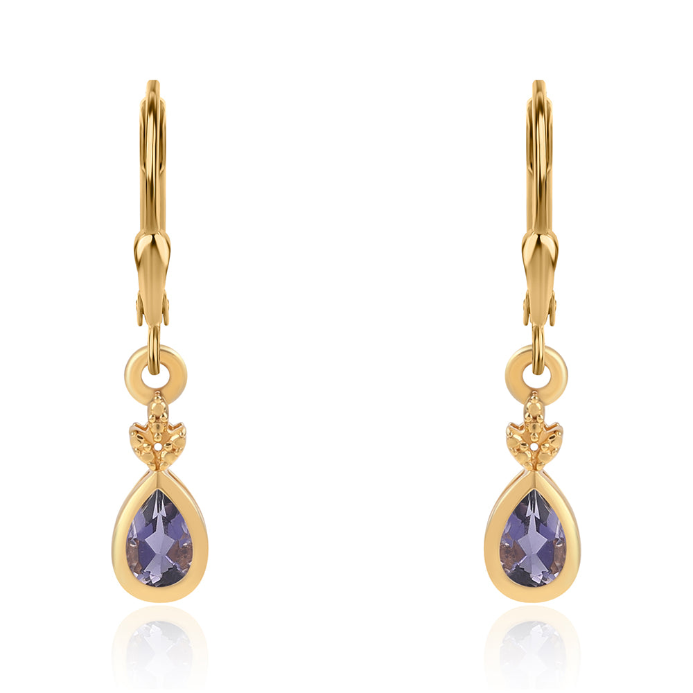 Brincos de Prata com Banho de Ouro com Iolite