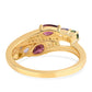 Anel de Prata com Banho de Ouro com Granada de Rhodolite e Tanzanite  Contraste: Cabeca de Veado (800)
