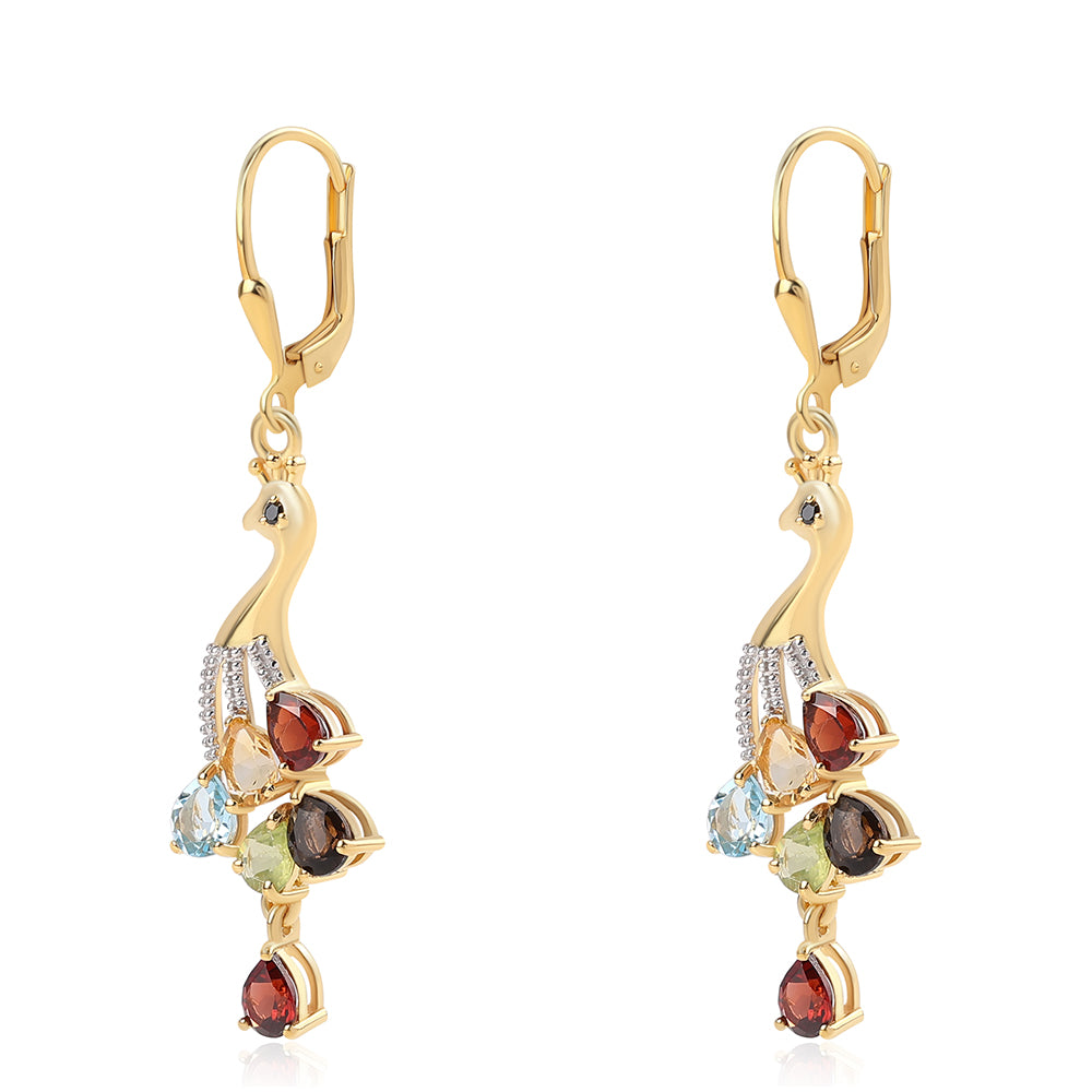 Brincos de Prata com Banho de Ouro com Granada Vermelha e Peridoto