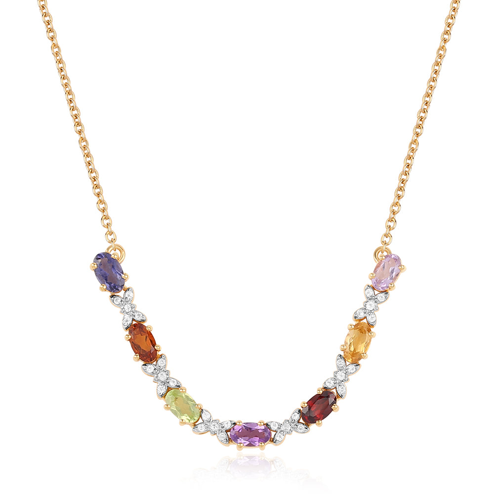 Colar de Prata com Banho de Ouro com Ametista Rosa de França e Citrino  Contraste: Cabeca de Veado (800)