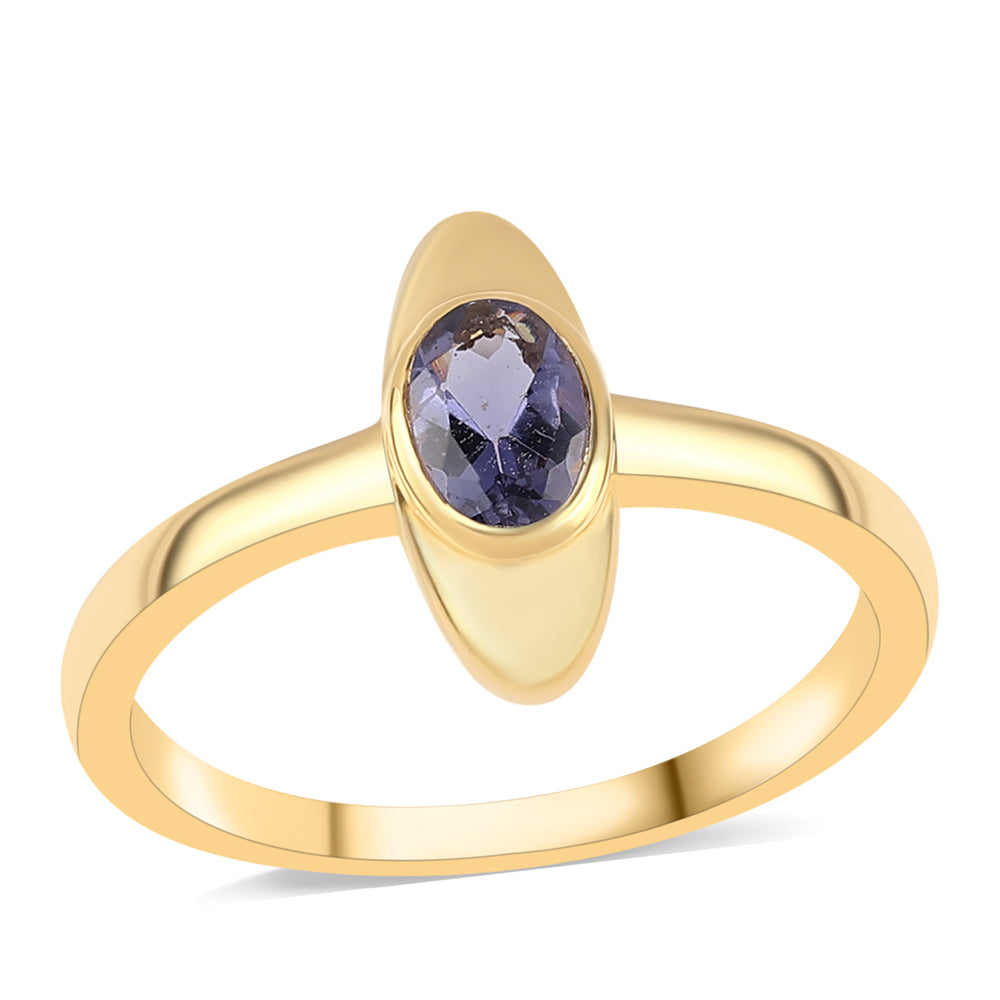 Anel de Prata com Banho de Ouro com Iolite