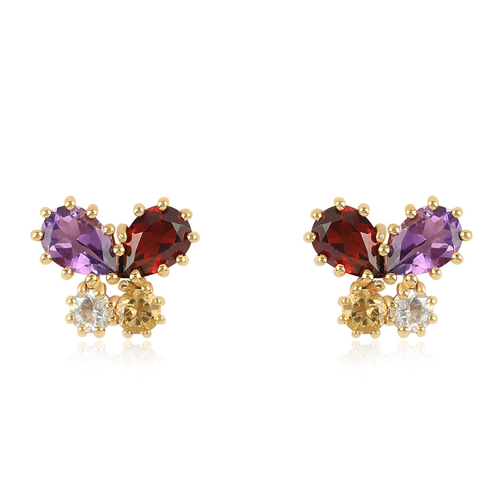 Brincos de Prata com Banho de Ouro com Ametista Africano e Citrino 1 