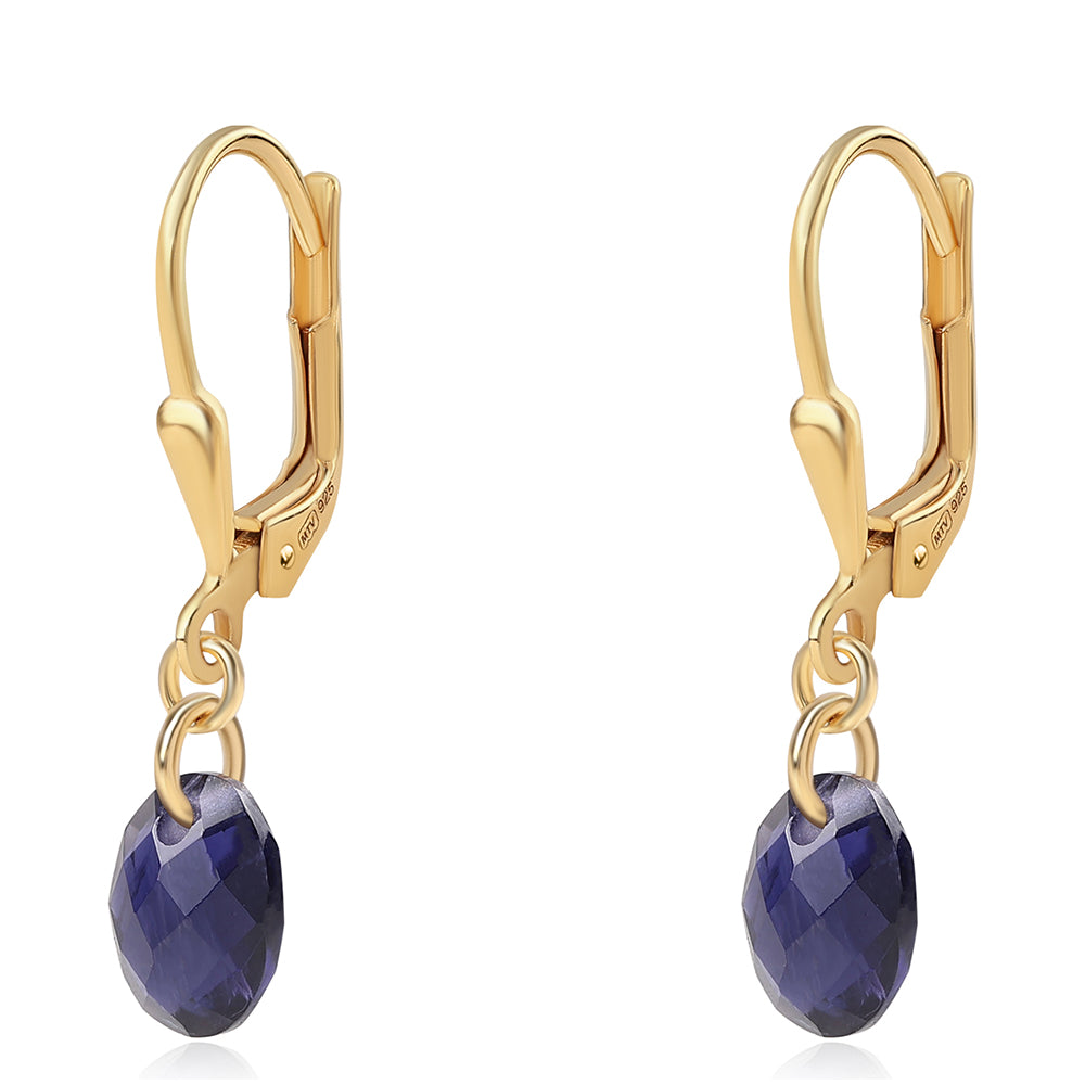 Brincos de Prata com Banho de Ouro com Iolite 1 