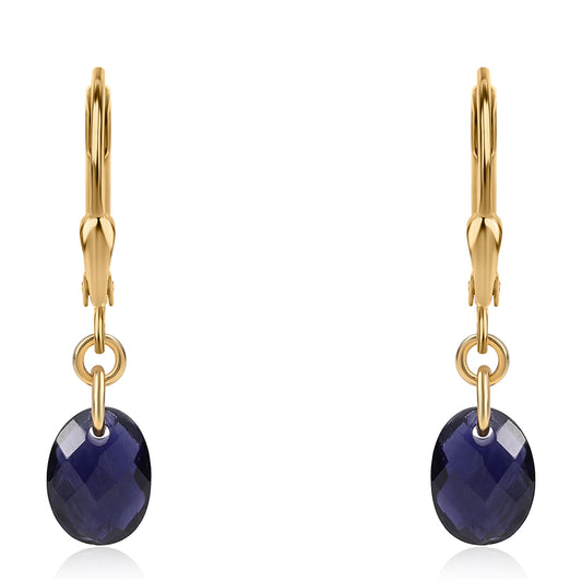 Brincos de Prata com Banho de Ouro com Iolite