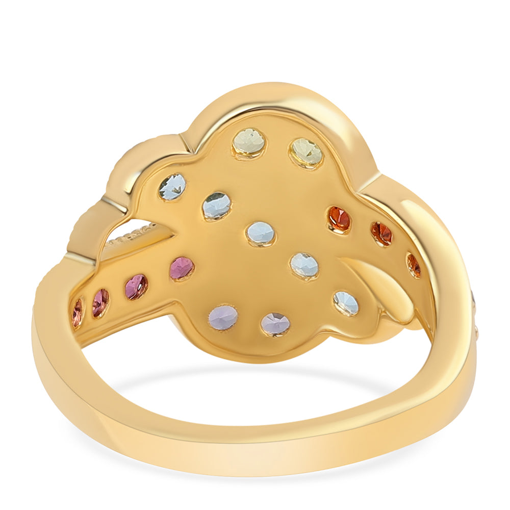 Anel de Prata com Banho de Ouro com Granada Vermelha e Peridoto  Contraste: Cabeca de Veado (800)