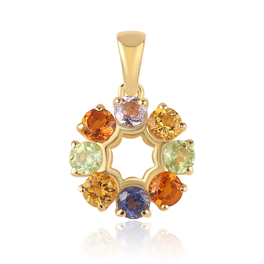 Pendente de Prata com Banho de Ouro com Ametista Rosa de França e Peridoto 1 