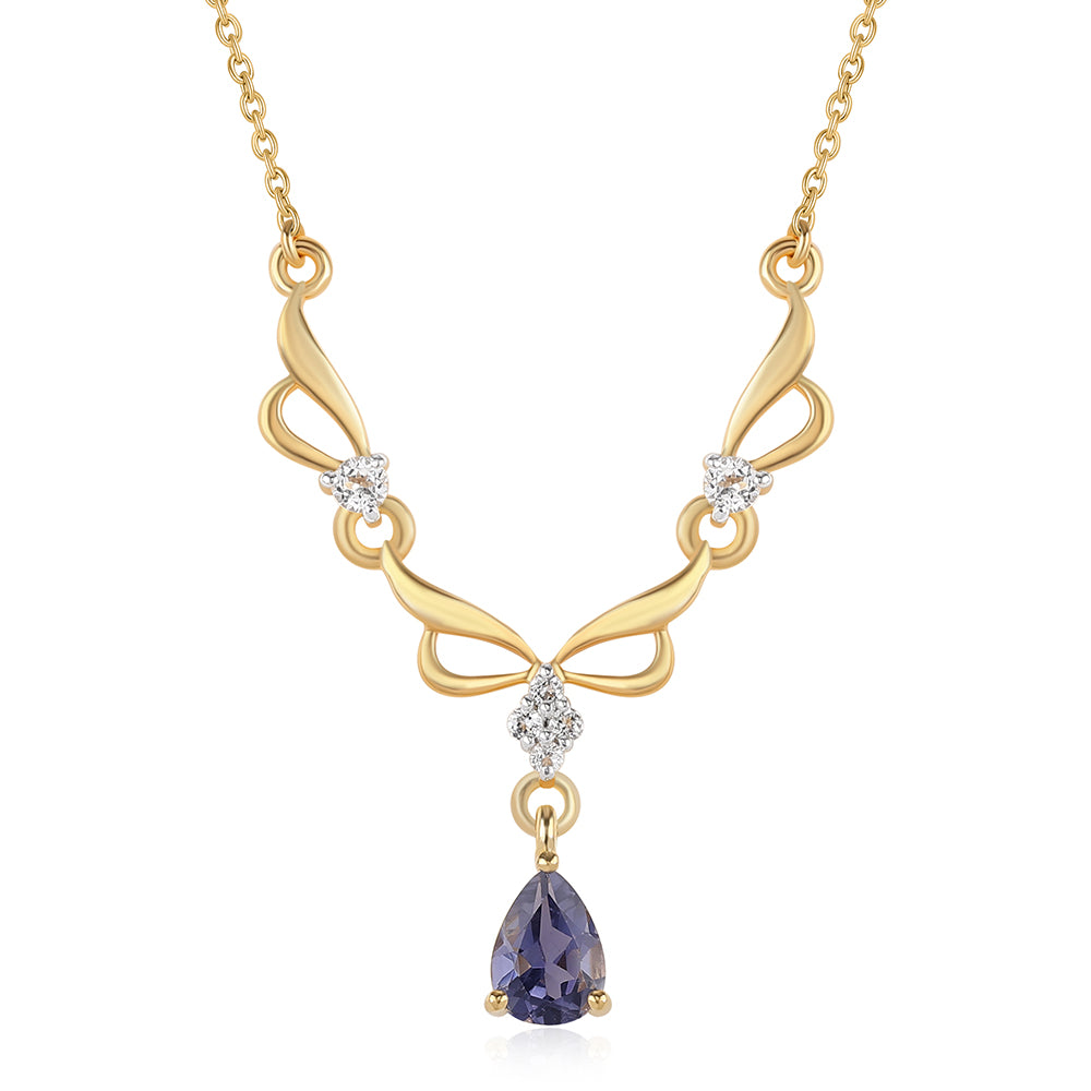 Colar de Prata com Banho de Ouro com Iolite e Topázio Branco  Contraste: Cabeca de Veado (800) 1 