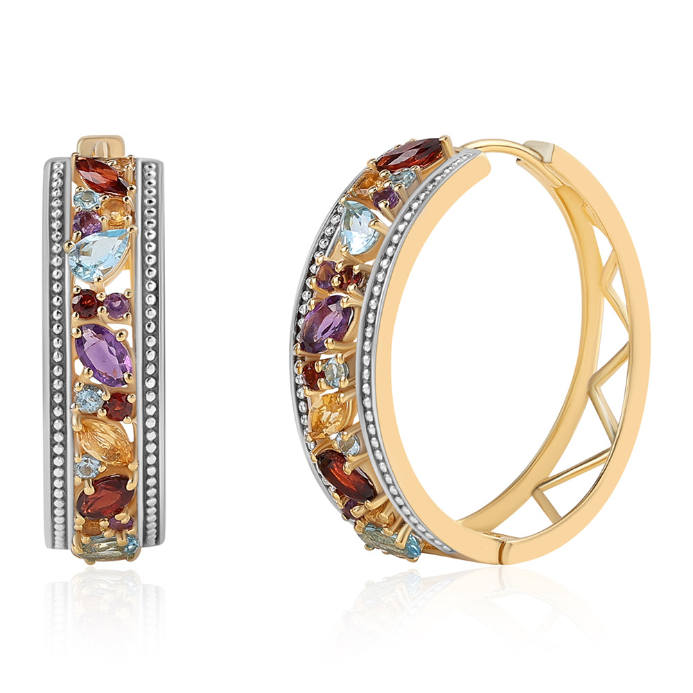 Brincos de Prata com Banho de Ouro com Granada Vermelha e Citrino  Contraste: Cabeca de Veado (800)