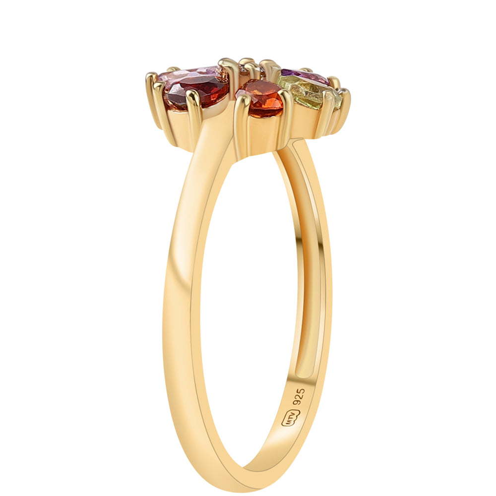 Anel de Prata com Banho de Ouro com Ametista Rosa de França e Granada Vermelha 3 