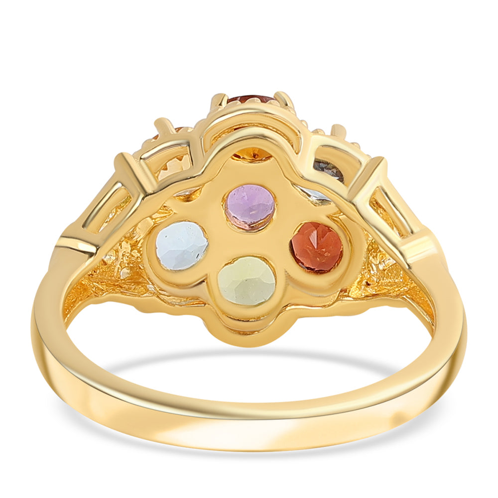 Anel de Prata com Banho de Ouro com Granada Vermelha e Citrino  Contraste: Cabeca de Veado (800) 2 