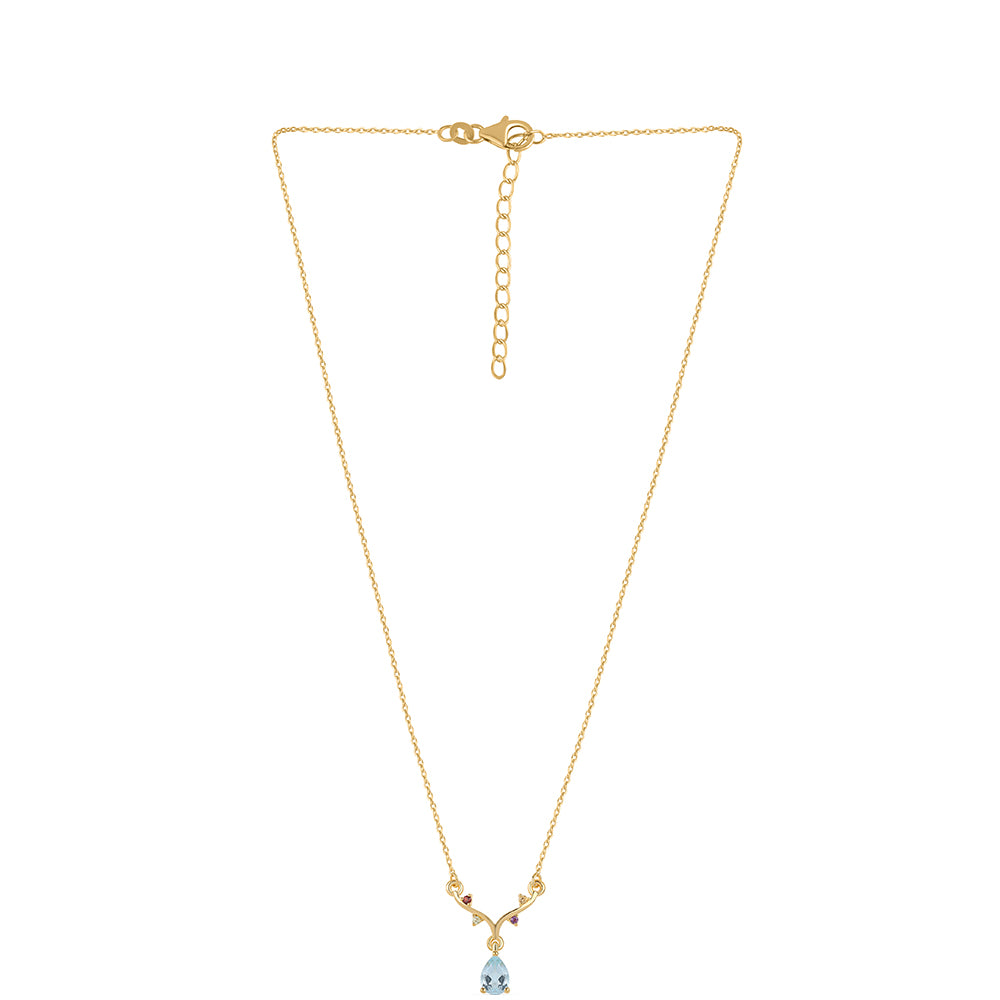 Colar de Prata com Banho de Ouro com Granada Vermelha e Peridoto 2 