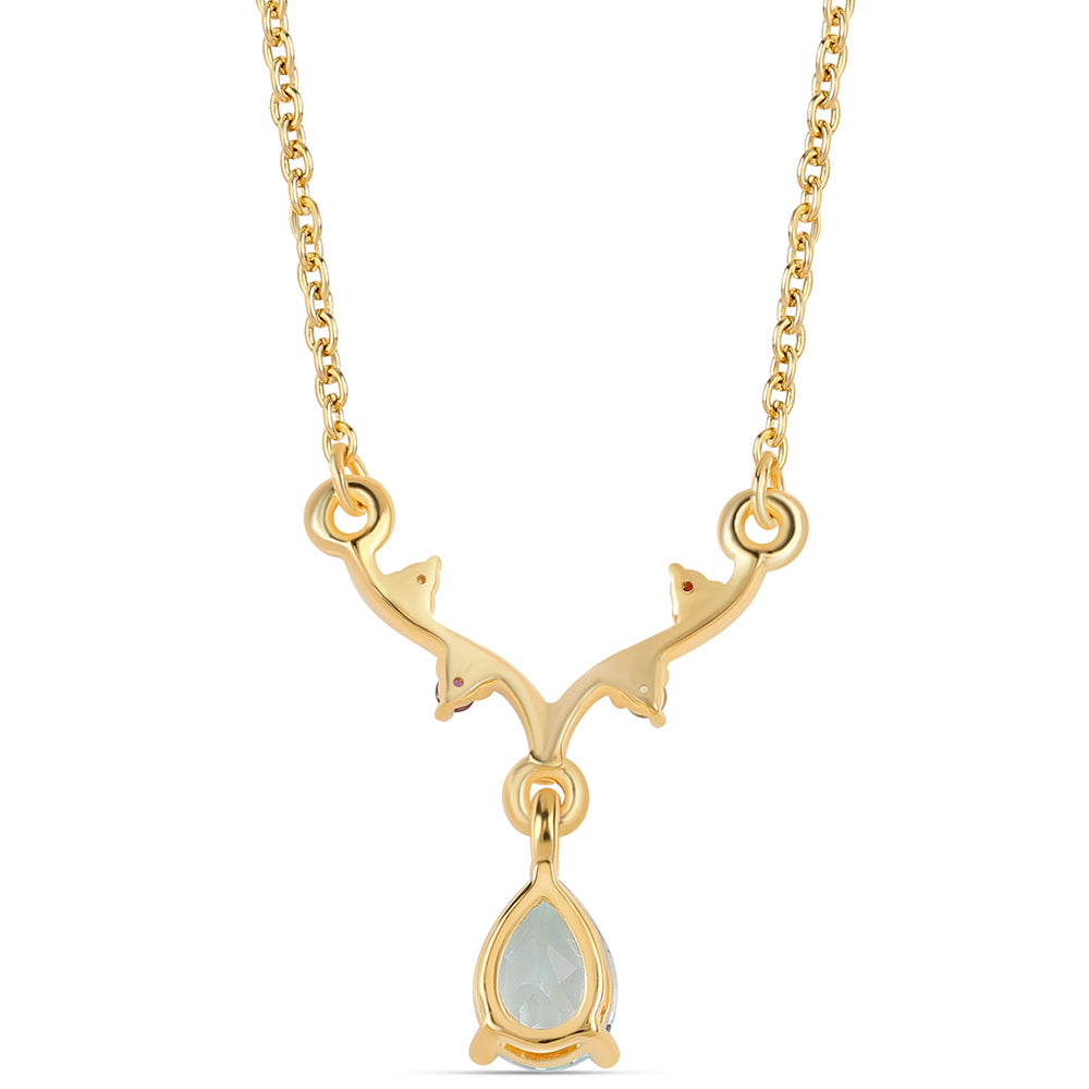 Colar de Prata com Banho de Ouro com Granada Vermelha e Peridoto 3 