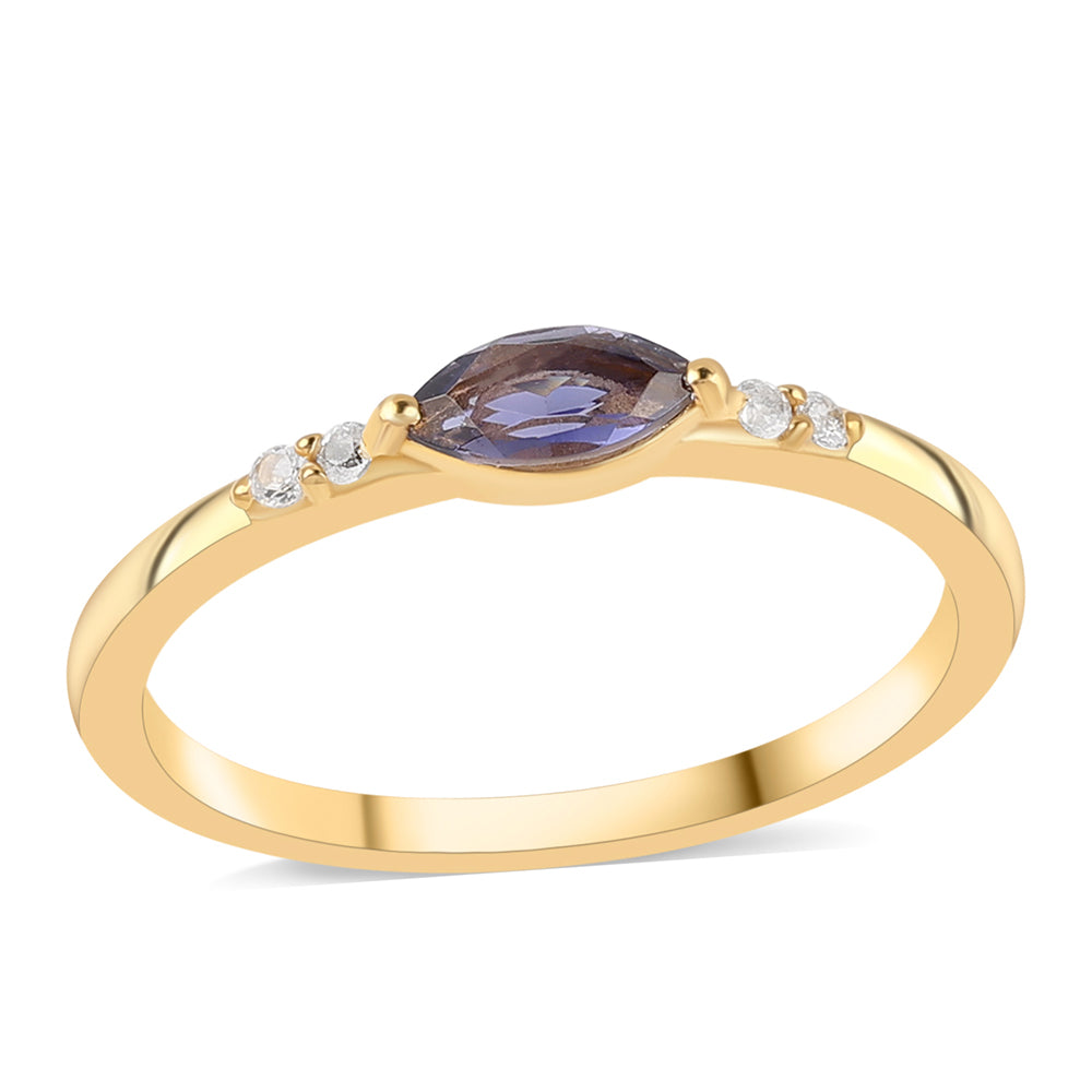 Anel de Prata com Banho de Ouro com Iolite e Topázio Branco 1 