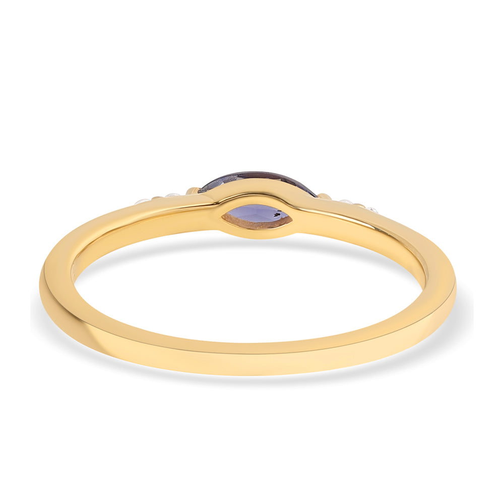 Anel de Prata com Banho de Ouro com Iolite e Topázio Branco 2 