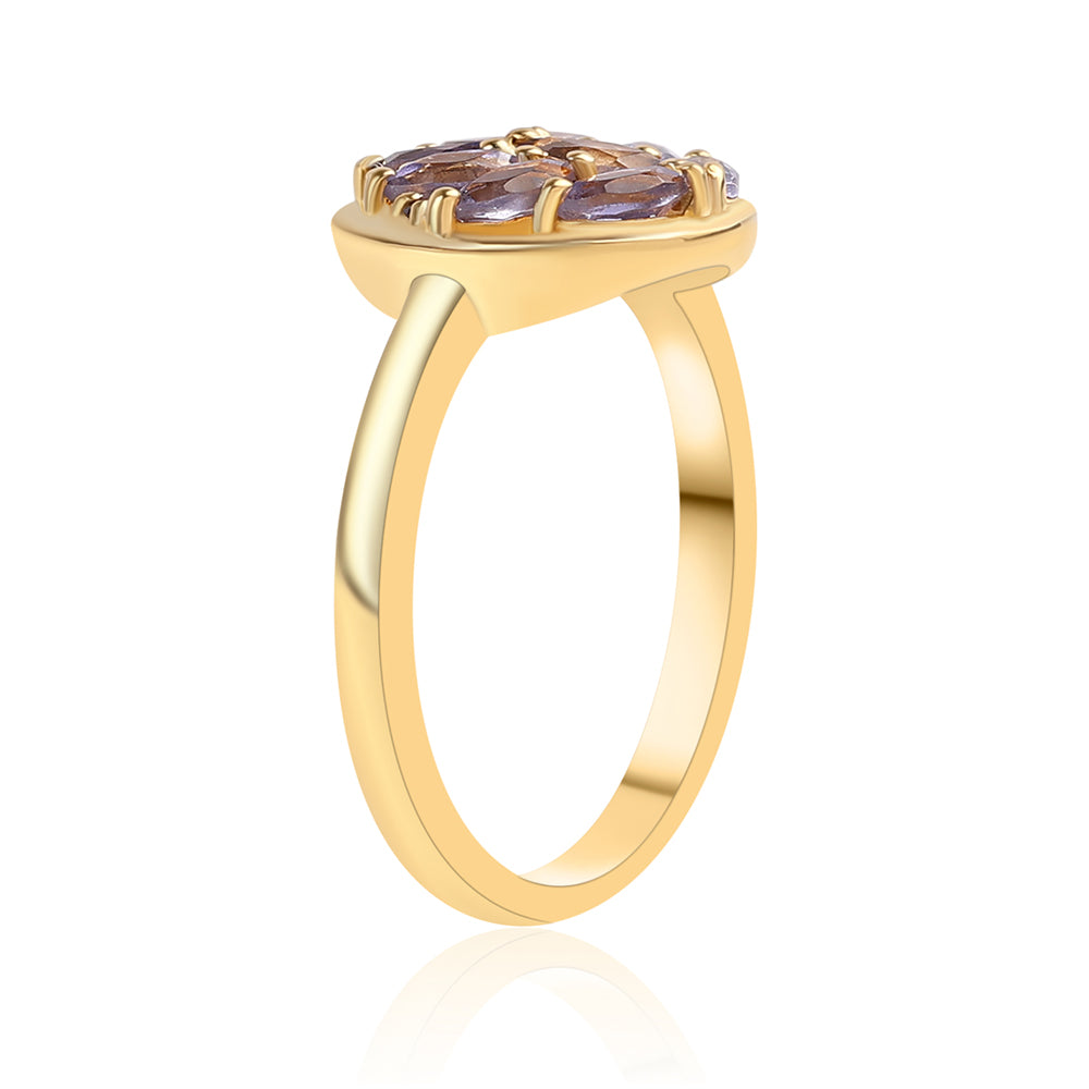 Anel de Prata com Banho de Ouro com Iolite