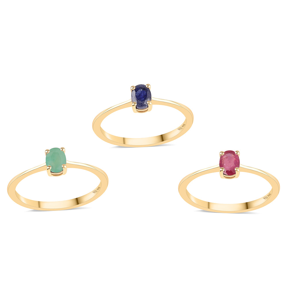 Conjunto de Prata com Banho de Ouro com Rubi da Tailândia e Esmeralda do Brasil ( Anel )  Contraste: Cabeca de Veado (800)