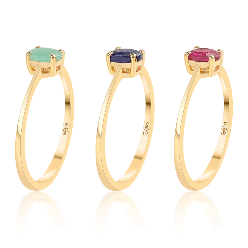 Conjunto de Prata com Banho de Ouro com Rubi da Tailândia e Esmeralda do Brasil ( Anel )  Contraste: Cabeca de Veado (800) 3 