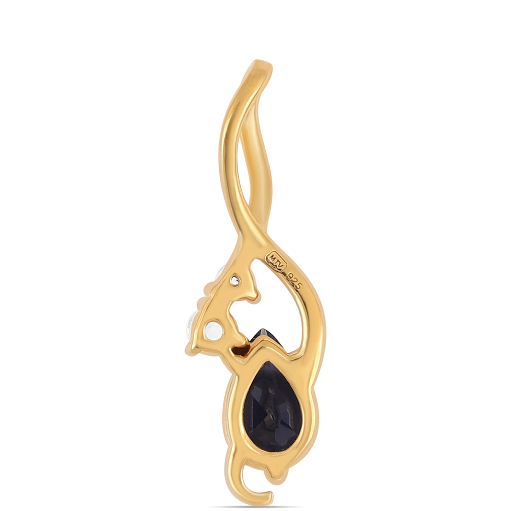 Pendente de Prata com Banho de Ouro com Iolite e Topázio Branco 3 