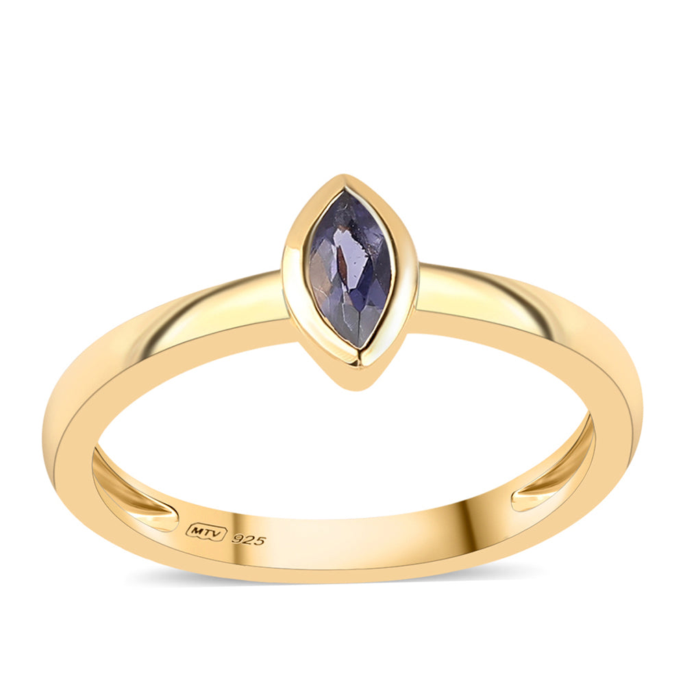 Anel de Prata com Banho de Ouro com Iolite