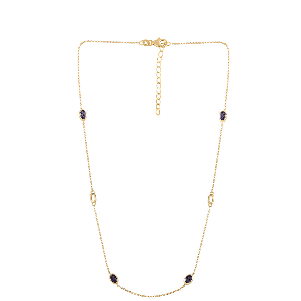 Colar de Prata com Banho de Ouro com Iolite  Contraste: Cabeca de Veado (800) 1 