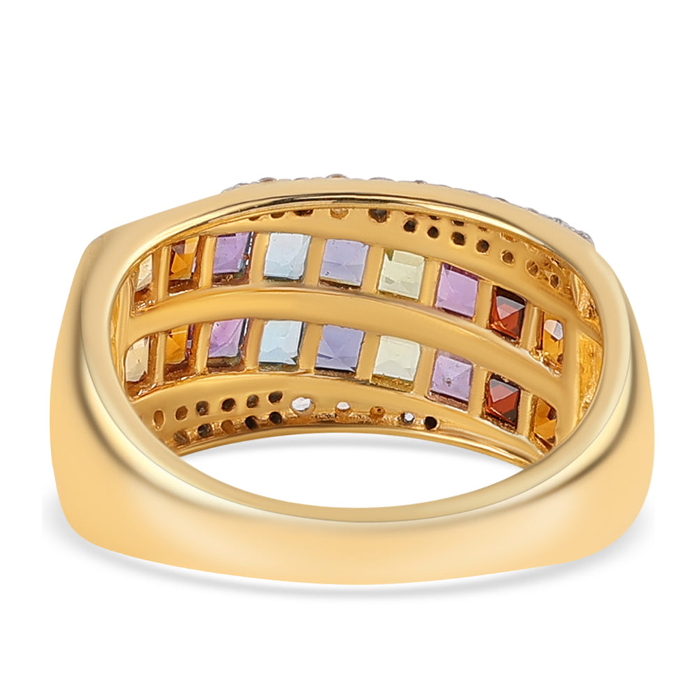 Anel de Prata com Banho de Ouro com Ametista Africano e Granada Vermelha  Contraste: Cabeca de Veado (800) 2 